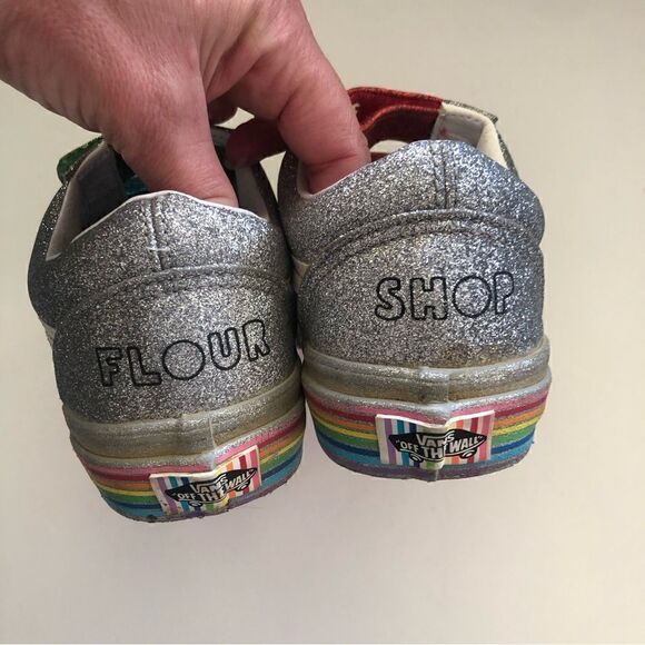 Vans *Flour Shop* rainbow glitter pride Velcro strap sneaker skate shoes - Picture 5 of 9